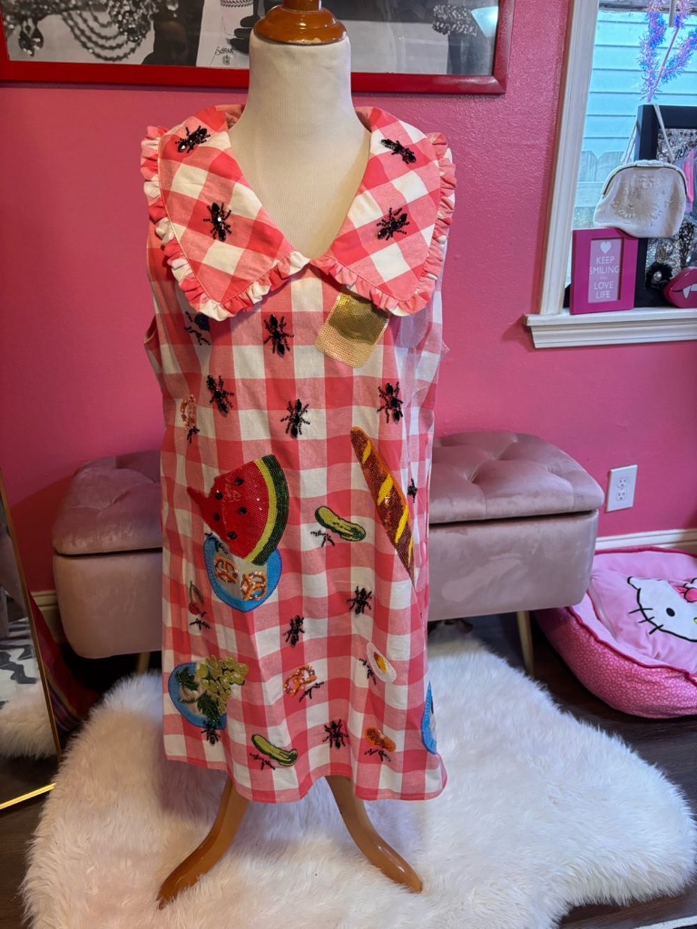 Queen of Sparkles Gingham Picnic Sleeveless Dress Large